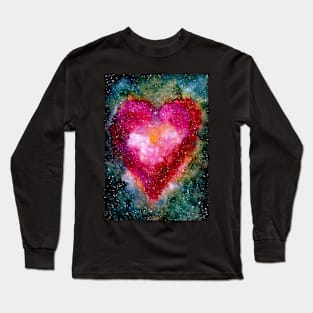 Bright Pink Heart and Outer Space Long Sleeve T-Shirt